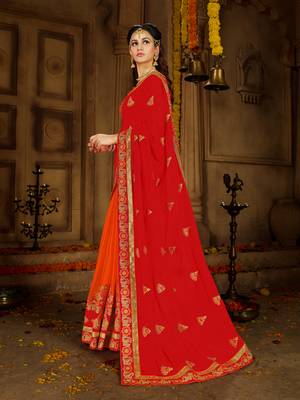 Red embroidered georgette saree with blouse 2