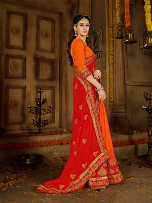 Red embroidered georgette saree with blouse 4