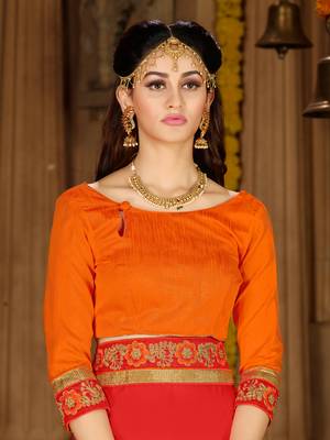 Red embroidered georgette saree with blouse 5