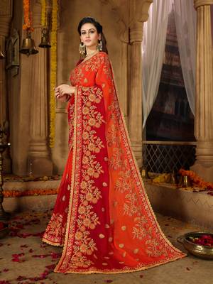 Orange embroidered georgette saree with blouse 2