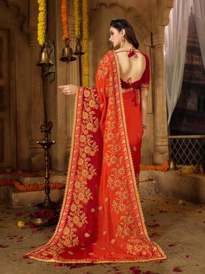 Orange embroidered georgette saree with blouse 3