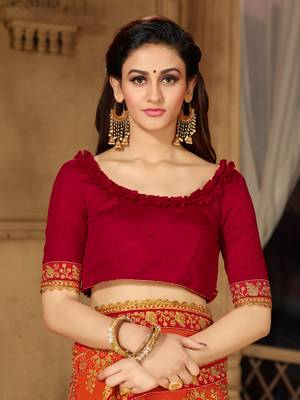 Orange embroidered georgette saree with blouse 5