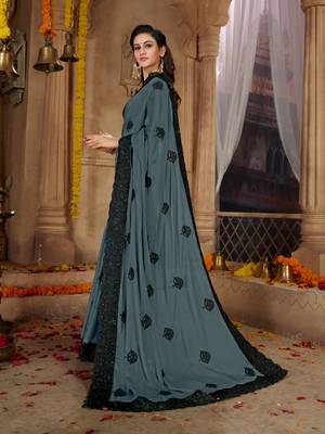 Grey embroidered cotton silk saree with blouse 2
