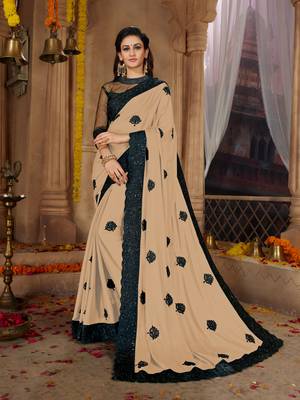 Beige embroidered cotton silk saree with blouse 1