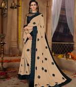 Beige embroidered cotton silk saree with blouse