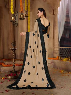 Beige embroidered cotton silk saree with blouse 3