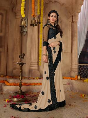 Beige embroidered cotton silk saree with blouse 4