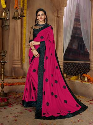 Pink embroidered cotton silk saree with blouse 1