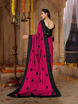 Pink embroidered cotton silk saree with blouse 3