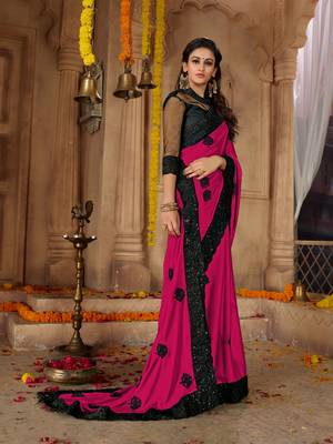 Pink embroidered cotton silk saree with blouse 4