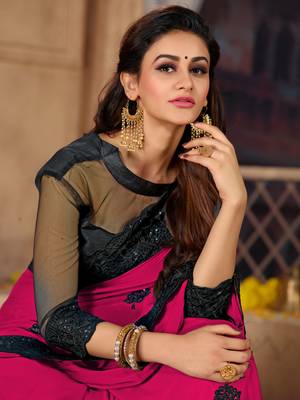 Pink embroidered cotton silk saree with blouse 5