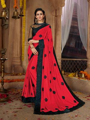 Magenta embroidered Georgette saree with blouse 1