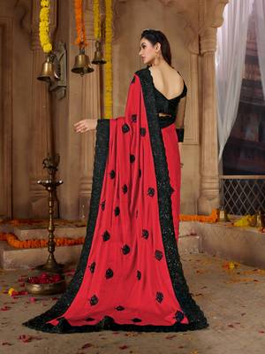 Magenta embroidered Georgette saree with blouse 3
