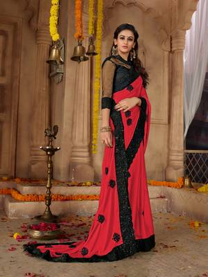 Magenta embroidered Georgette saree with blouse 4