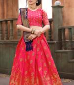 Rani-pink thread embroidery silk semi stitched lehenga with dupatta