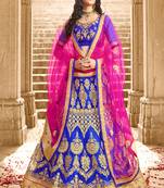Blue thread embroidery net semi stitched lehenga with dupatta