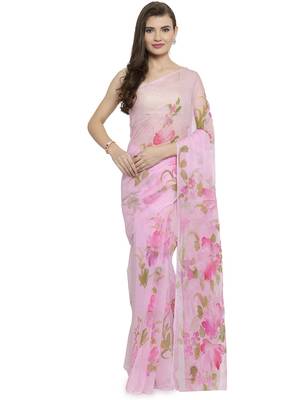 Pink woven chiffon saree with blouse 1