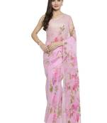 Pink woven chiffon saree with blouse