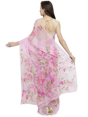 Pink woven chiffon saree with blouse 2