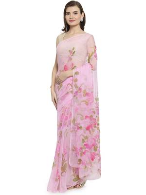 Pink woven chiffon saree with blouse 3