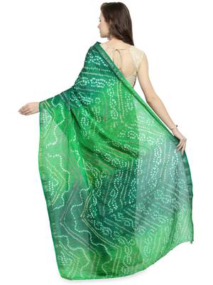 Geroo Jaipur Hand Dyed Green & Red Bandhani Silk Saree 2