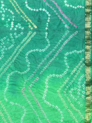 Geroo Jaipur Hand Dyed Green & Red Bandhani Silk Saree 4