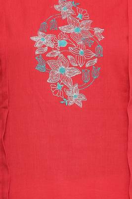   Red Hand Embroidered Straight Pure Cotton Kurta 5