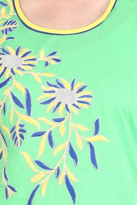   Green Embroidered Straight Cotton Kurta 4