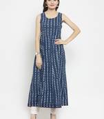 Geroo Jaipur Indigo Hand Block Printed A-Line Pure Cotton Kurta