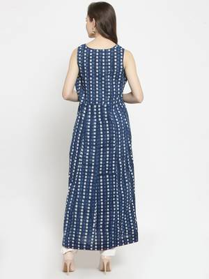   Indigo Hand Block Printed A Line Pure Cotton Kurta 2