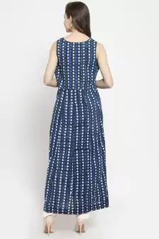   Indigo Hand Block Printed A Line Pure Cotton Kurta