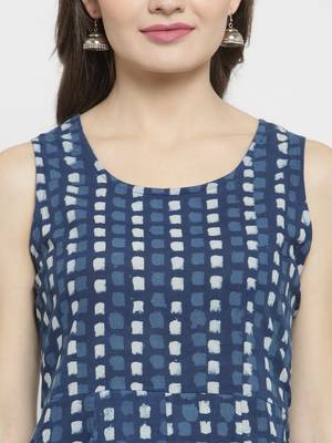   Indigo Hand Block Printed A Line Pure Cotton Kurta 5