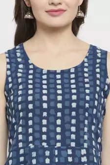   Indigo Hand Block Printed A Line Pure Cotton Kurta