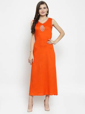   Hand Embellished Orange Rayon Maxi Dress Black & Red Bagru Hand Block Printed Pure Cotton Saree 1