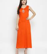 Geroo Jaipur Hand Embellished Orange Rayon Maxi Dress Black & Red Bagru Hand Block Printed Pure Cotton Saree