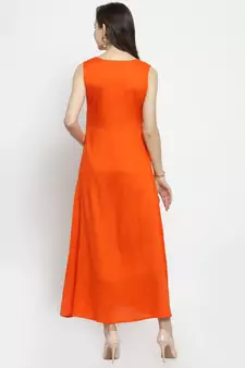   Hand Embellished Orange Rayon Maxi Dress Black & Red Bagru Hand Block Printed Pure Cotton Saree