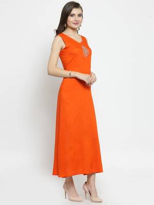   Hand Embellished Orange Rayon Maxi Dress Black & Red Bagru Hand Block Printed Pure Cotton Saree 3
