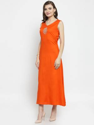   Hand Embellished Orange Rayon Maxi Dress Black & Red Bagru Hand Block Printed Pure Cotton Saree 4