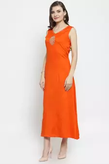   Hand Embellished Orange Rayon Maxi Dress Black & Red Bagru Hand Block Printed Pure Cotton Saree
