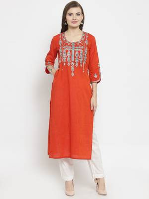 Geroo Jaipur Red hand woven cotton kurti 1