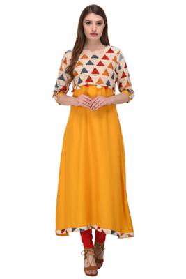Yellow plain rayon kurti 1