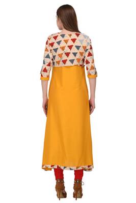 Yellow plain rayon kurti 2