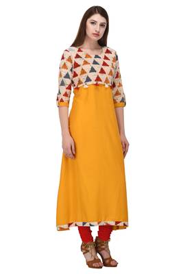 Yellow plain rayon kurti 3
