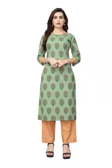 Green printed cotton kurti