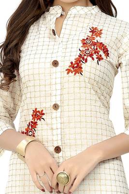 White embroidered cotton kurti 4