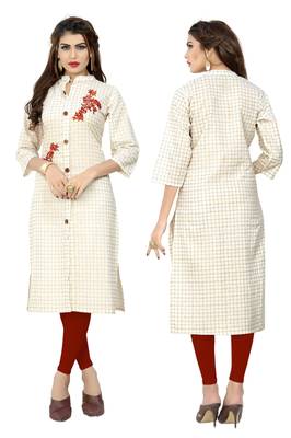 White embroidered cotton kurti 5