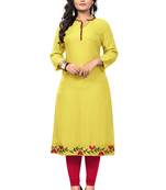 Yellow embroidered rayon kurti