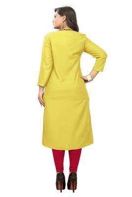 Yellow embroidered rayon kurti 2