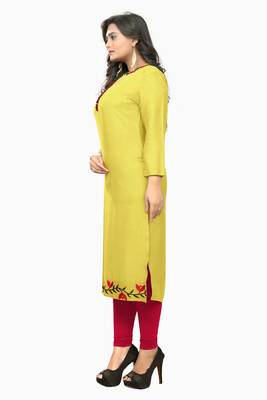 Yellow embroidered rayon kurti 3