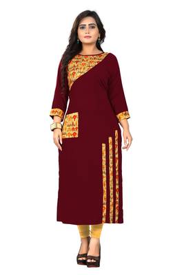 Maroon printed rayon kurti 1